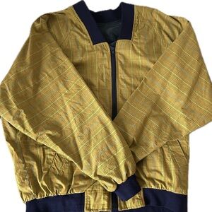 yellow & blue lined oversized jacket; vintage, grunge